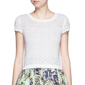 Alice + Olivia White Lace Knit Top sz M